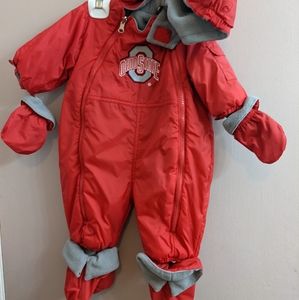 Red Ohio State Buckeye's baby hooded snowsuit